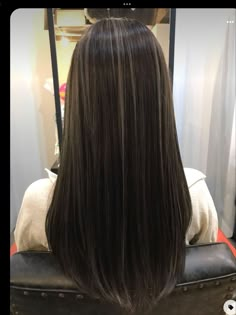 Chocolate Brown Hair With Cool Tone Highlights, Straight Black Hair Highlights, Black Hair With Small Highlights, Black Hair Streaks, Black Hair With Highlights Straight, Streaks In Black Hair, Black Hair With Ash Highlights, Multi Tone Hair Color, Multi Tone Hair