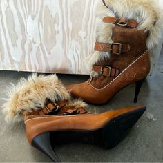 Fur Boots With Buckle Distress Style Leather Through Out Narrow Fit Would Work For Size 6.5 Or Narrow 7 Mint Condition Fur Heel Boots, Fur Heels, Fur Boots, Heel Boots, Shoes Heels Boots, Mint Condition, Shoes Women Heels, Heeled Boots, Shoes Heels