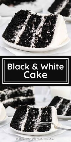 a slice of black and white cake on a plate