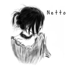 a black and white drawing of a person with his head down, next to the words netto