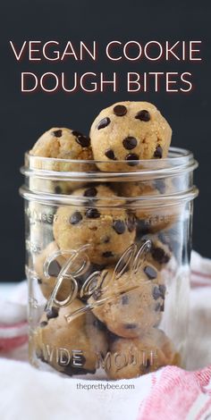 vegan cookie dough bites in a glass jar