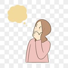 a woman is thinking about something with her hand on her chin, she has a thought bubble above her head