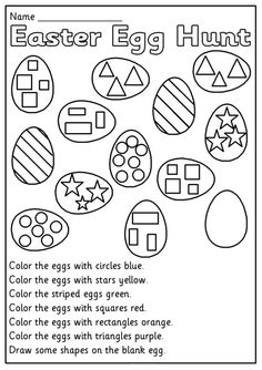 an easter egg hunt worksheet for kids to learn how to paint eggs and color them