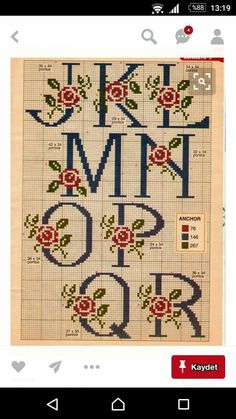 an old cross stitch pattern with roses and the word mmh on it's side