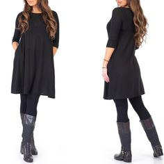 Women's Hacci Dress With Fleece Lined Leggings - Nwot Women’s Dress Side Pockets 3/4 Sleeves Length 36" Comes With Fleece-Lined Leggings. Brand F&F Material: Dress 87% Polyester 10% Rayon 3% Spandex Leggings 85% Polyester 15% Spandex Black - Small(4-6) C-13 Casual Winter Dress With 3/4 Sleeves, Black 3/4 Length Dresses For Fall, Casual Black Dress With 3/4 Length, Casual Black 3/4 Length Dress, Casual Black Dress 3/4 Length, Navy Blue Evening Gown, White Tie Dress, Zara Mini Dress, Fleece Lined Leggings