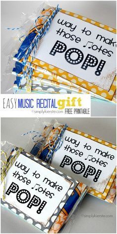 the instructions for how to make an easy music gift with free printable tags and ribbon