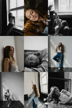 black and white photos of a woman laying on a bed