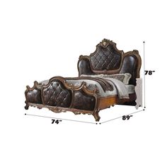 the measurements for a bed frame and headboard are shown in this image, with an upholstered design