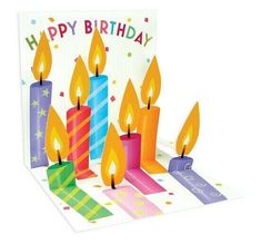 a birthday card with lit candles on it