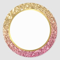 pink and gold glitter circle sticker on a white background with space in the middle