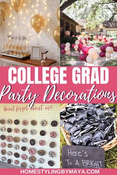 college graduation party decorations with balloons and cake