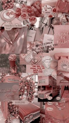 a collage of pink and red images