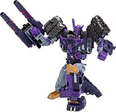 a purple and black robot with arms outstretched