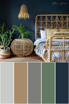 Navy Blue and Green Color Palette for Home Interior Paint Green Paint Palette Colour Schemes, Navy Room Color Scheme, Dark Blue Interior Paint Colors, Bedroom Ideas Blue And Green, Navy And Olive Bedroom, Brown Color Scheme Bedroom, Navy And Sage Green Bedroom, Green Navy Bedroom, Boho Room Colors