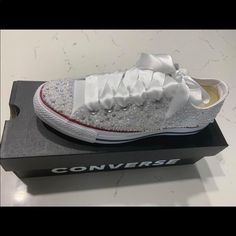 Mens Size 7, Women’s 9. Only Worn Once For Less Than 4 Hours. No Stones Or Gems Missing. Absolutely Beautiful And Everyone Loved Them. Paid $200 > On Etsy. Bridal Converse, Converse White, Womens Converse, 4 Hours, Converse Shoes, Athletic Shoes, Converse, Size 7, Gems