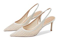 Stuart Weitzman 75 Slingback Pump - Women's Shoes : White : Glam up the party to the fullest wearing Stuart Weitzman 75 Slingback Pump heels. Calf leather upper and lining. Calf leather insole. Elasticized slingback closure. Stiletto heel. Brand name embossed on the footbed. Pointed toe. Calf leather outsole. Imported. Measurements: Heel Height: 3 1 4 in Weight: 6 oz Product measurements were taken using size 9, width B. Please note that measurements may vary by size. Party Slingback Sandals With Sculpted Heel And Almond Toe, Luxury Almond Toe Slingback Pumps For Summer, Elegant Summer Slingback Pumps With Almond Toe, Luxury Fitted Slingback Pumps For Summer, White Almond Toe Slingback Pumps For Party, Pump Heels, The Attico, White Pumps, Sling Back