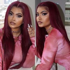 150% Density 99J Burgundy Color Long Straight Lace Front Human Hair Wi – Queen Hair Inc Garnet Hair Color, Frontal Hair, Woman Hair, Human Hair Color, Frontal Hairstyles, Red Wigs, Queen Hair, Human Virgin Hair, Hair Medium