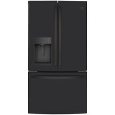 a black refrigerator freezer with the door open