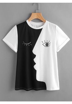 White Floral Round Neck Short Sleeve Casual T-Shirt Face Print, Abstract Face, Women's Casual, Tshirts Online, Couture Fashion, Casual T Shirts, Look Fashion, Shirt Online