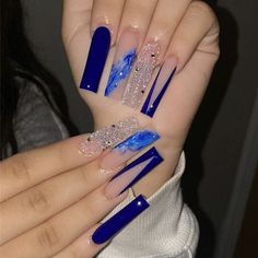 Full Cover Nail Tips, Fake Nails With Glue, Long Square Acrylic Nails, Diy Nail Art, Birthday Nails, Prom Nails