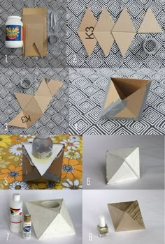 several pictures of different shapes and sizes of paper