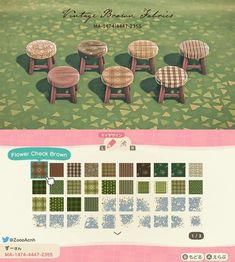 an advertisement for furniture made from different fabrics and patterns on the same page, including four stools