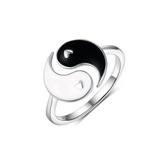 PRICES MAY VARY. ️Yin Yang Tai Chi Ring: The ancient Chinese philosophy about opposite forces being interconnected is symbolized by the yin and yang symbol，symbolizing a balanced relationship, just like the relationship between you and your friends or lovers. ️Love Heart Design: The little black and white half circles that swirl into each other, with small heart on either side. It features high polished surface and domed edges, makes it comfortable to wear everyday, shows your independent charm. Balanced Relationship, Jewelry With Stones, Yin Yang Ring, Yin And Yang Symbol, Love Heart Design, Chinese Philosophy, Small Heart, Tai Chi, Ancient Chinese