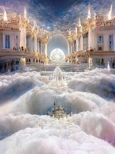 an artistic view of a palace in the clouds