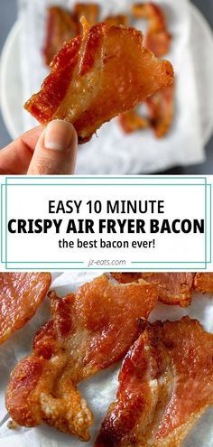 crispy air fryer bacon on a plate with text overlay