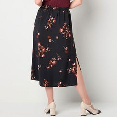 Whether dressed up with heels or styled casually with flats, this a.n.a women's a-line skirt is a chic and versatile piece for your wardrobe. It's crafted from a floral-print fabric with a flat front elastic gathered waist, a side slit and hits at the midi-length. Wear it with a blouse or tee. Front Style: Flat FrontClosure Type: Full ElasticRise: At WaistApparel Length: 31.75 InchesFiber Content: 84% Rayon, 16% NylonFabric Description: Plain WeaveLining: UnlinedSkirt Length: Midi LengthCare: L… Weave Fabric, Plain Weave, Skirt Black, A Line Skirt, A Line Skirts, Midi Length, Woven Fabric, Elastic Waist, A Line