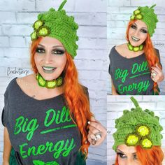 *NOTHING COMES IN THE MAIL, THIS IS A DOWNLOAD DIGITAL INSTRUCTIONAL FILE TO MAKE THIS!* PICKLE FESTIVAL HAT AND CHOKER SET! And it's a BIG DILL! Second in a series of Crochetverse Food Festival Hats! (Check my store for the others!) This elevated pickle hat is perfection for the pickle addict in your life! I am doing a series of hats for all the local niche food festivals and this one just is so cute to me! The main hat is worked in the round DOUBLE strand worsted yarn with an H hook, and the s Crochet Visor Hat Pattern Free, Pickle Festival, Pickle Costume, Crochet Ocean Animals, Crochet Animal Hat, Crochet Pickle, Choker Patterns, Festival Hats, Energy Food