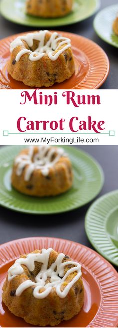 mini rum carrot cake with icing on plates