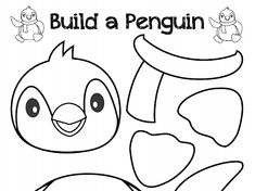 a penguin with the words build a penguin on it's chest and head, in black and white