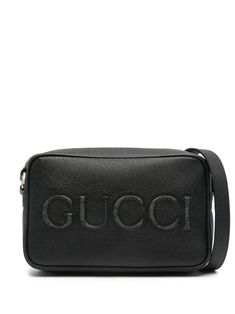 black leather grained texture embroidered logo to the front logo-engraved silver-tone hardware adjustable shoulder strap slip pocket to the rear top zip fastening internal slip pocket internal logo patch main compartment This piece comes complete with a protective dust bag. Gucci Shoulder Bag With Logo Hardware, Black Leather Bags With Logo Plaque, Gucci Shoulder Bag With Logo Hardware For Business, Luxury Shoulder Bag With Logo Plaque For Business, Gucci Shoulder Bag With Logo Hardware For Everyday Use, Classic Gucci Bag With Logo Hardware, Gucci Leather Shoulder Bag With Logo Hardware, Designer Crossbody Shoulder Bag With Logo Plaque, Black Rectangular Bag With Logo Plaque