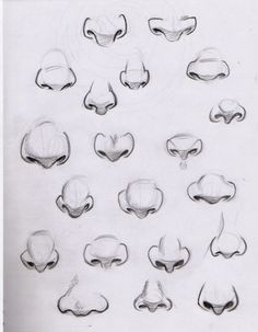 a bunch of different shapes and sizes of faces drawn in graphite on white paper