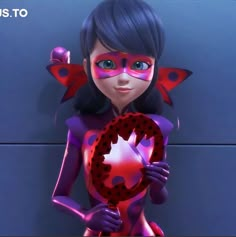 a cartoon character holding a heart shaped object