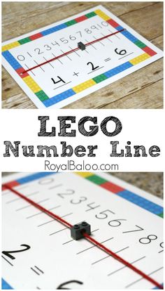 lego number line game with the words lego on it, and an image of a wooden table