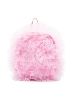 pink tulle inserts ruffled detailing tonal stitching top zip fastening adjustable shoulder straps single flat top handle main compartment internal logo tag internal zip-fastening pocket Pink Tulle, Logo Tag, Pink Backpack, Flats Top, Girls Accessories, Shoulder Straps, Top Handle, Bag Accessories, Stitching