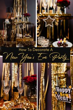 new year's eve party collage with gold decorations