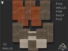 the cover of five walls for each file is shown in black and white, with brown stripes