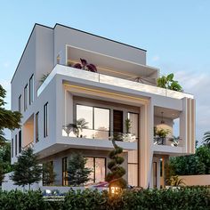 an artist's rendering of a two story house with balconies and plants on the balcony