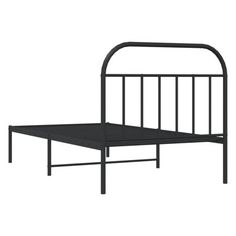 a black metal bed frame with no headboard