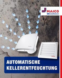 Mit AKE von MAICO sind Feuchte, Schimmel und Mief in Kellerräumen passé!   Feuchte Luft einfach und vollautomatisch hinauslüften – für effektiven Gebäudeschutz und Substanzerhalt: Die Maico Lüftungssysteme AKE 100 und AKE 150 halten Räume wie Keller, Garagen, Lager oder Waschküchen mit bis zu 70 m² angenehm trocken. Declutter, Helpful Hints, Really Cool Stuff, Sweet Home, Garage, Repair, House Styles, Color