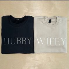 Black Hubby Crew Size Med Beige Wifey Crew Size Med Mrs Crewneck, Bride Sweater, Wifey Sweatshirt, Bride Sweatshirt, Mrs Shirt, Designer Sweatshirts, Husband Shirts, Embroidered Crewneck, Bridal Gift