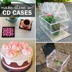 there are pictures of different cakes and other things to make them look like they were made from cd cases