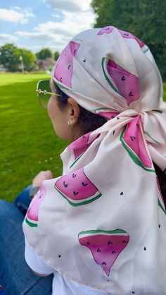 Watermelon hand painted short length silk scarf measures 49 inches X 15 inches.  Hand rolled hems Perfect summer accessory can also be styled as a bandana Care Instructions: Hand wash only with a drop of mild soap. Keep away from perfume  Iron on medium/silk setting. note: White or black gutta/resist may come off after washing. One Size Summer Beach Headscarf, Summer Vacation Headscarf, Casual Summer Beach Headscarf, White Summer Headscarf For Beach, Trendy Summer Headscarf, One Size, Bohemian Headscarf For Summer Vacation, Summer Vacation Bandana, Spring Beach Pink Headscarf, Pink Headscarf For Beach In Spring