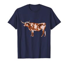 a brown and white cow with long horns on it's back t - shirt