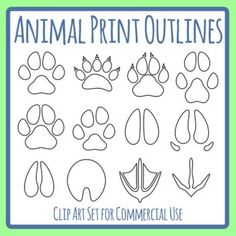 an animal print outlines clipart set for commercial use on a green background with text