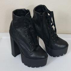 New / Bought It Last Year Never Used ( Tiny Peel Inside From Moving)/ Motorcycle Boots / Heavy Hard For My Light Weight Body / Too High For Me Casual Ankle-high Heels For Streetwear, Edgy Ankle-high Synthetic Lace-up Boots, Casual High Ankle Platform Heels, Casual High Heel Platform Combat Boots, Casual Heels For Fall Streetwear, Casual Synthetic Heeled Boots With Chunky Platform, Casual Chunky Platform Boots For Night Out, Casual Synthetic Platform Heeled Boots, Edgy Ankle-high Synthetic Combat Boots