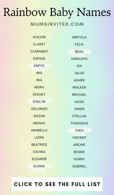 the rainbow baby names list is shown